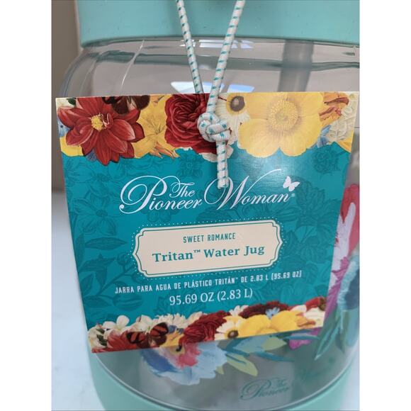 Pioneer Woman SWEET ROMANCE Tritan 96 oz WATER JUG Clear FLORAL Mint GREEN New - Picture 3 of 5